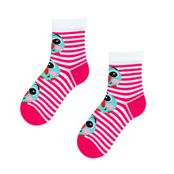 Skarpetki dziewczęce w paski z wesołą buźką