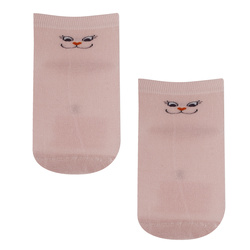 Różane cienkie skarpetki dziewczęce z kotem