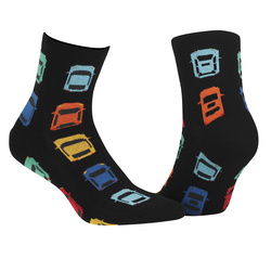 Czarne skarpetki z samochodami