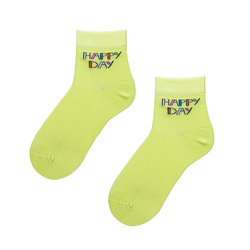 Pistacjowe skarpetki dziewczęce z napisem "Happy day"