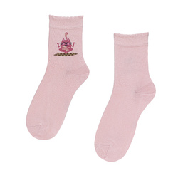 Różowe skarpetki dziewczęce z kotem