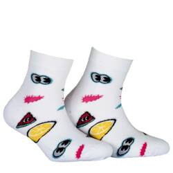 Białe cienkie skarpetki z buzią i owocami