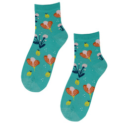 Turkusowe skarpetki dziewczęce w kwiaty